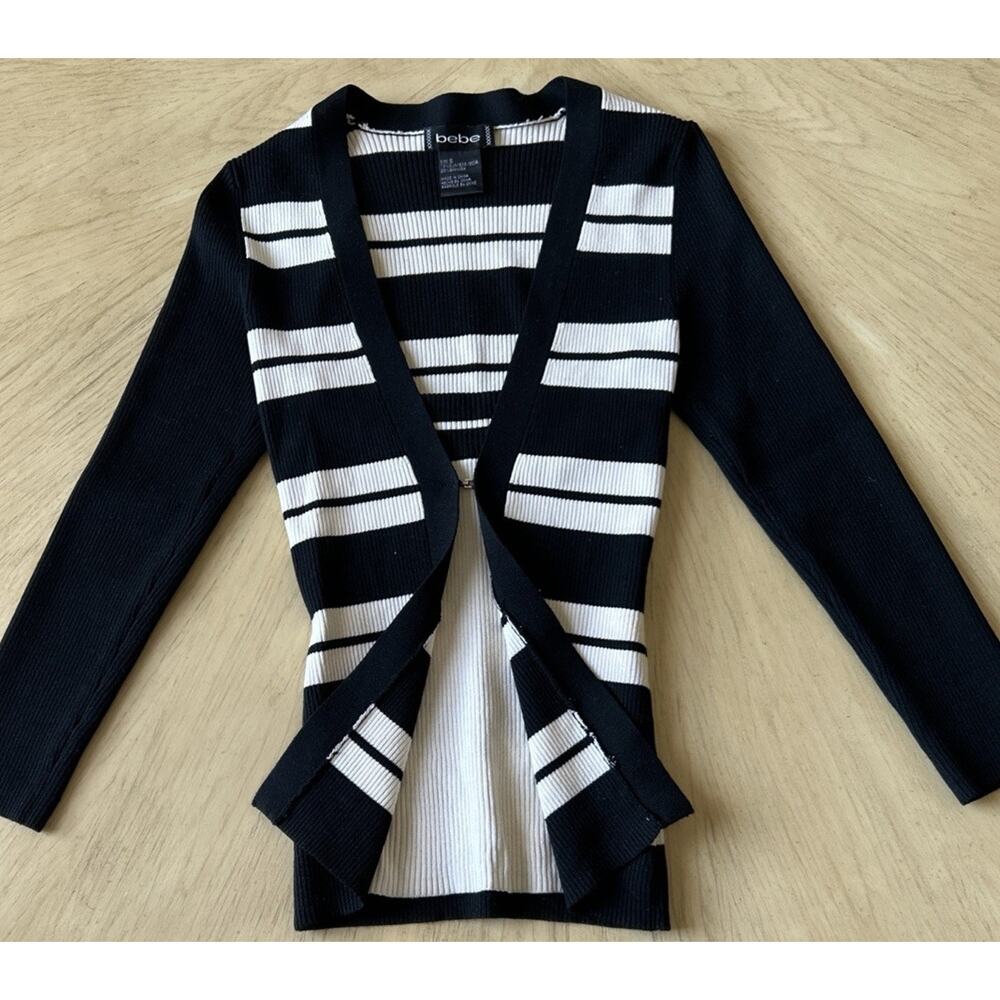 BEBE Silk Blend cardigan Sweater Ribbed Striped Office Siren Sexy Corpcore Y2K S